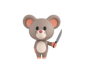 Little Rat character holding sharp knife in 3d rendering.
