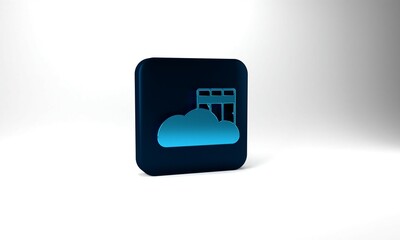 Blue Cloud or online library icon isolated on grey background. Internet education or distance training. Blue square button. 3d illustration 3D render