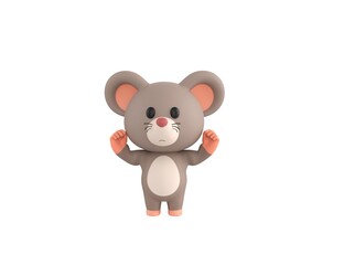 Little Rat character raising two fists in 3d rendering.
