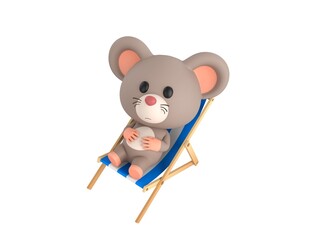 Little Rat character sit on beach chair in 3d rendering.