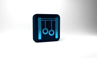 Blue Gymnastic rings icon isolated on grey background. Playground equipment with hanging rope with rings. Blue square button. 3d illustration 3D render