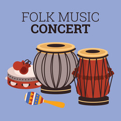 Folk music festival banner or poster background flat cartoon vector illustration.