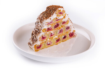 cherry cake with cream and chocolate sprinkles