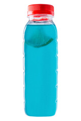 Isotonic energy drink, bottle with blue transparent liquid