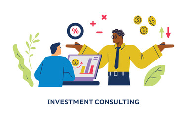 Man get investment consulting from specialist flat style