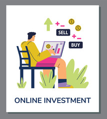 Vertical banner or poster about online investment flat style