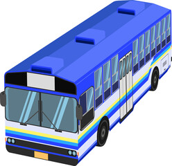 a 3D blue yellow white bus color without air conditioner public transportation in thailand. © kisada