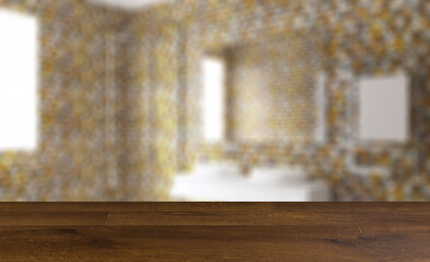 Modern bathroom including bath and sink. 3D rendering.. Background with empty table. Flooring.