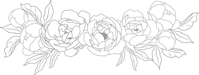 doodle line art peony flower bouquet elements © Unchalee