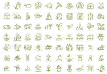 Fotobehang Growing seedlings. Set of icons. Plant shoots. Agriculture and gardener. Sowing seeds. Vector editable outline stroke. © ilyakalinin