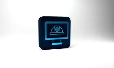 Blue Worker safety helmet icon isolated on grey background. Blue square button. 3d illustration 3D render