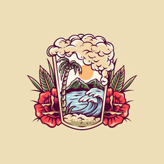 Summer Beer Retro Illustration