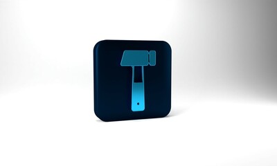 Blue Hammer icon isolated on grey background. Tool for repair. Blue square button. 3d illustration 3D render