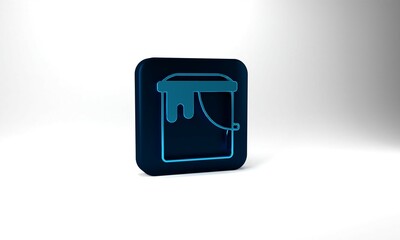 Blue Paint bucket icon isolated on grey background. Blue square button. 3d illustration 3D render