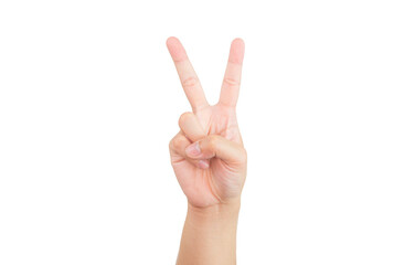 Male 2 finger hand gesture isolated transparent