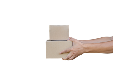 two brown boxes in hand