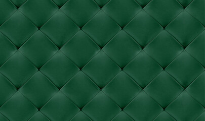 Green natual leather background for the wall in the room. Interior design, headboards made of artificial leather, leatherette , furniture upholstery. Classic checkered pattern for furniture, headboard