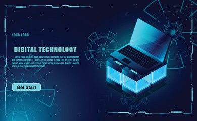 technology concept for web banner template or brochure , Blue colour.