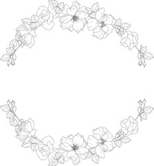 doodle line art rose flower bouquet wreath frame