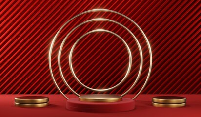3D rendering of blank product background for cream cosmetics Modern red podium background