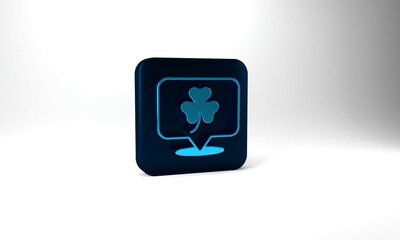 Blue Clover trefoil leaf icon isolated on grey background. Happy Saint Patricks day. National Irish holiday. Blue square button. 3d illustration 3D render