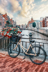 Fototapeta premium Amsterdam city in the evening, Netherlands