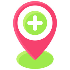 Fototapeta premium Pin with cross sign icon, location map and navigation vector