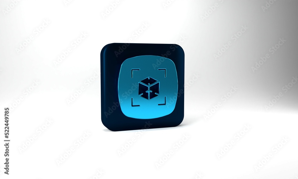 Fototapete Blue 3d modeling icon isolated on grey background. Augmented reality or virtual reality. Blue square button. 3d illustration 3D render