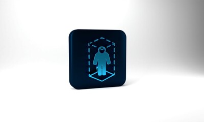 Blue 3d modeling icon isolated on grey background. Augmented reality or virtual reality. Blue square button. 3d illustration 3D render