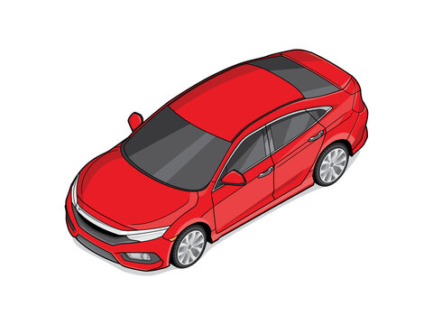 Red Car Isometric For Decorate