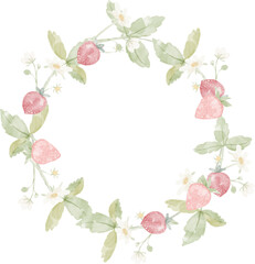 watercolor wild strawberry branch flower wreath frame collection for logo or banner