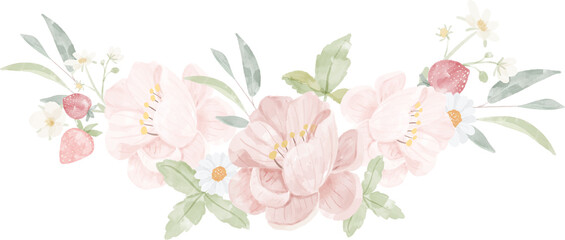 watercolor pink peony flower bouquet