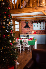 Kitchen decorated with Christmas decor in Chalet