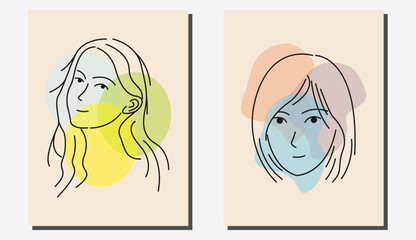 Female face line art for wall decoration