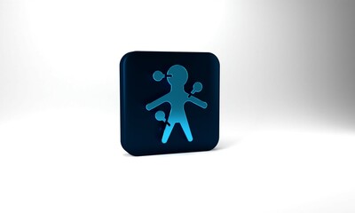 Blue Voodoo doll icon isolated on grey background. Blue square button. 3d illustration 3D render