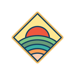 Abstract Sunset beach mountain logo badge design. Template Vector illustration.  icon logo design