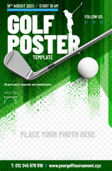 Golf poster template with club and ball - obrazy, fototapety, plakaty