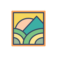 Abstract Sunset beach mountain logo badge circle  design. Template Vector illustration. Icon logo design