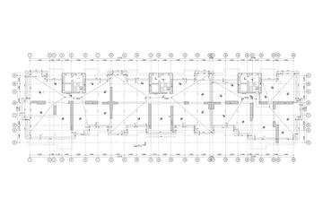 Townhouse building detailed architectural technical drawing, roof vector blueprint