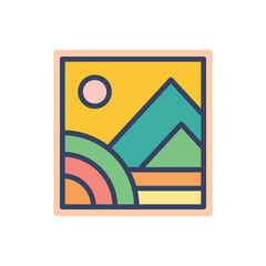 Abstract Sunset beach mountain logo badge circle  design. Template Vector illustration. Icon logo design