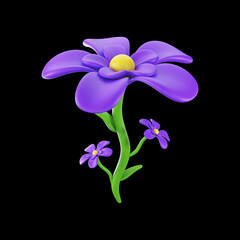 3D Render Of Beautiful Flowers With Leaves Element In Purple And Green Color.