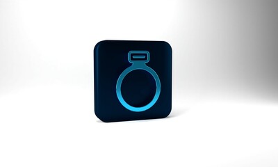 Blue Fantasy magic stone ring with gem icon isolated on grey background. Blue square button. 3d illustration 3D render