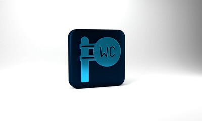 Blue Toilet icon isolated on grey background. WC sign. Washroom. Blue square button. 3d illustration 3D render