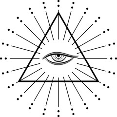 Eye of Providence , All seeing eye of god in triangle with light ray mysterious magic tattoo boho iconpng design.