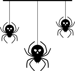 Black spider skull hanging with cobweb concept Halloween day boho png design.