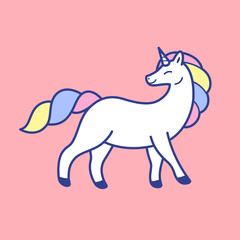 Cartoon unicorn with color mane. Stylized  illustration in cartoon style.
