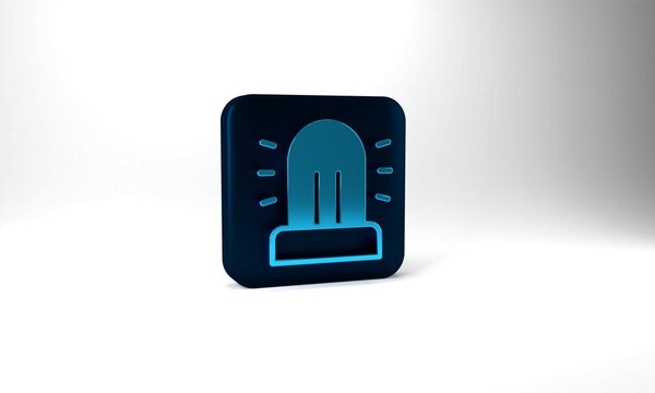 Blue Flasher siren icon isolated on grey background. Emergency flashing siren. Blue square button. 3d illustration 3D render