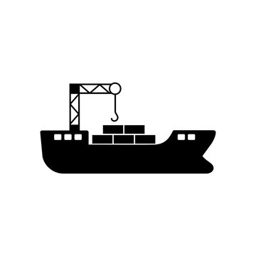 black cargo ship with crane clip art preview
