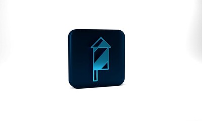 Blue Firework rocket icon isolated on grey background. Concept of fun party. Explosive pyrotechnic symbol. Blue square button. 3d illustration 3D render