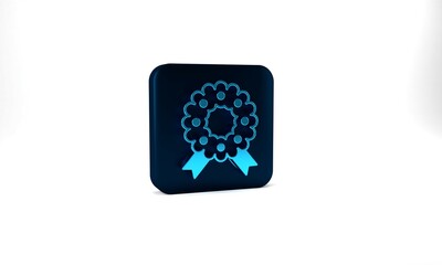 Blue Christmas wreath icon isolated on grey background. Merry Christmas and Happy New Year. Blue square button. 3d illustration 3D render